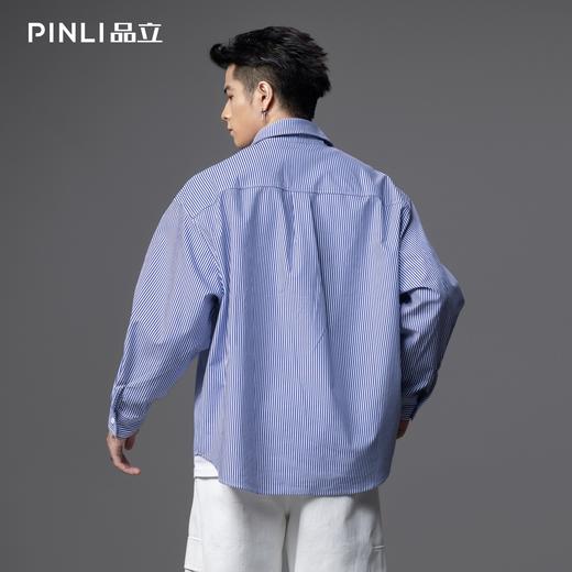 PINLI品立2025秋季新款男士宽松尖领条纹休闲长袖衬衫GD253113111 商品图2