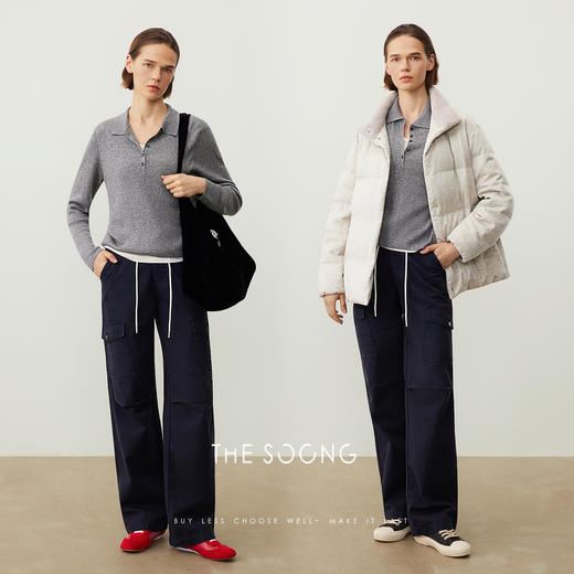 THESOONG/羊毛混纺早秋打底衫女长袖POLO领休闲宽松上衣HWMY7721 商品图1