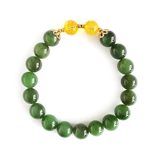 【天然正品】天然细腻菠菜绿约9.5MM碧玉猫眼和田玉手串9.5号（皆取最大值）女性现售价：780特价！120925NJM12 商品图0