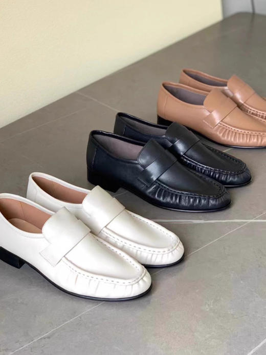 xx74-褶皱乐福鞋圆头低跟舒适柔软牛皮学院复古一脚蹬小皮鞋-（KS*MM） 商品图0