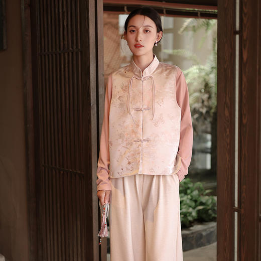 新中式棉马甲，中国风缎面提花复古背心保暖坎肩QM-6577 商品图3