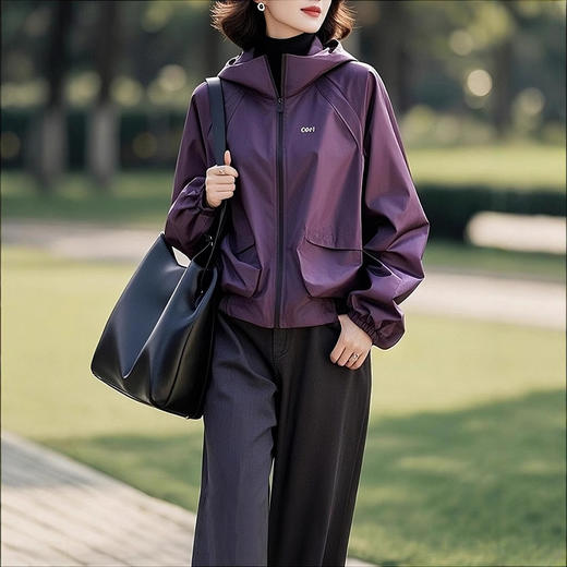 丁摩户外冲锋衣女爆款独特漂亮超好看紫色连帽夹克外套5ZF-9226 商品图2