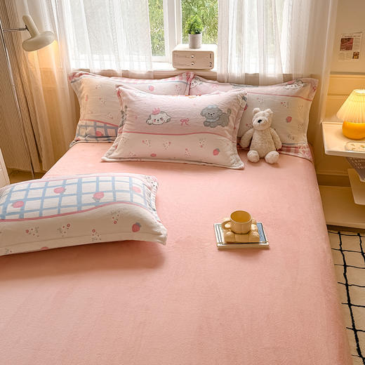 【热卖推荐】自然醒秋冬款A类小清新印花牛奶绒四件套卡通加厚加绒冬季法兰珊瑚绒床品被套三件套QJ 商品图13