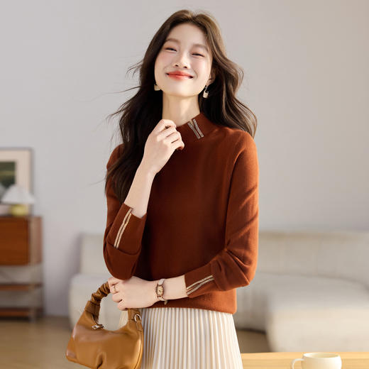 法式半高领针织衫，高级感毛衣内搭修身打底衫慵懒风上衣CC-QL-8370 商品图0