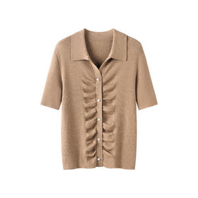 S·Y·C【彩扣领衫】羊毛+桑蚕丝Polo领褶皱设计针织开衫短袖SYM25049