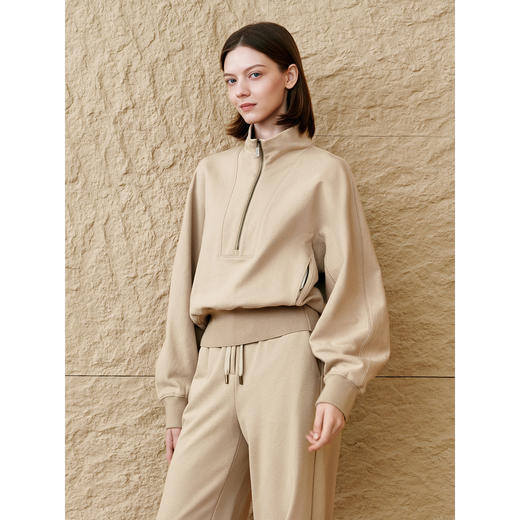 INSUN恩裳休闲拉链连身袖纯棉卫衣 商品图3