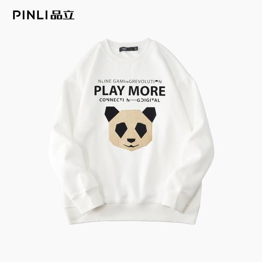 PINLI品立2025秋季新款熊猫植绒套头卫衣男士圆领长袖休闲潮上衣BG253109004 商品图6