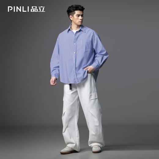 PINLI品立2025秋季新款男士宽松尖领条纹休闲长袖衬衫GD253113111 商品图1