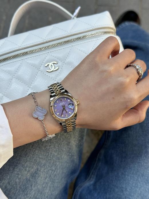 TB45-ROLEX劳力士 女装日志型系列 自动机械机芯 日期显示 镶钻茄紫色表盘 女款 瑞表 紫色表盘 蚝式钢表壳 精钢精钢表带(SH) 商品图3