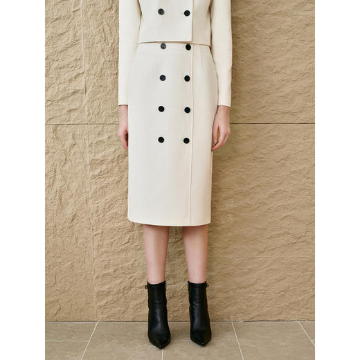 INSUN恩裳气质双排扣直筒包臀半身裙 商品图4