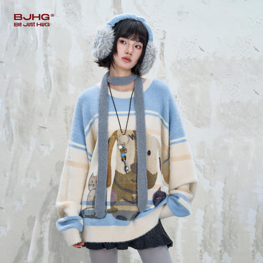BJHG不计后果趣味针织毛衣女款新款仿貂毛重磅休闲宽松舒适毛衣 商品图3