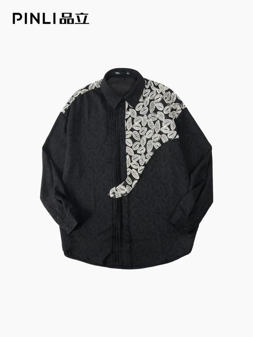 PINLI品立春季新款中国风刺绣拼接长袖衬衫男士国潮宽松衬衣B253113063 商品图5