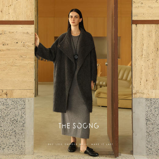THESOONG/绵羊毛七分袖极简慵懒时髦廓形T恤裙女中长款宽松HWQZ7510 商品图3