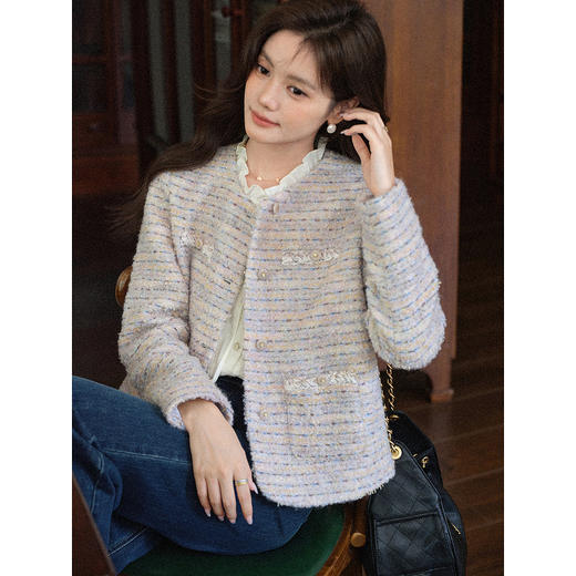 鹿向南「阑珊星光」紫色小香风短外套女2025秋冬新款轻奢气质上衣L57926 商品图4