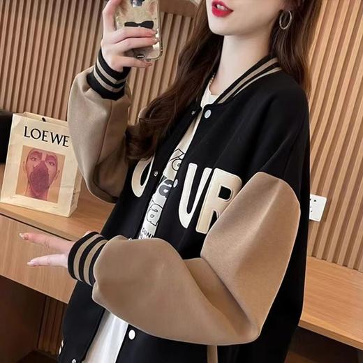 大码胖mm女装春秋薄款卫衣女美式复古设计感学院风棒球服上衣外套新款爆款 商品图0