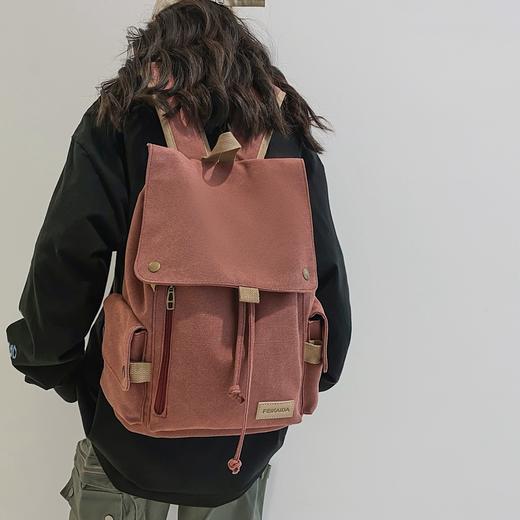 工装风双肩包女日韩时尚休闲背包潮流中大学生复古帆布学生书包 商品图0