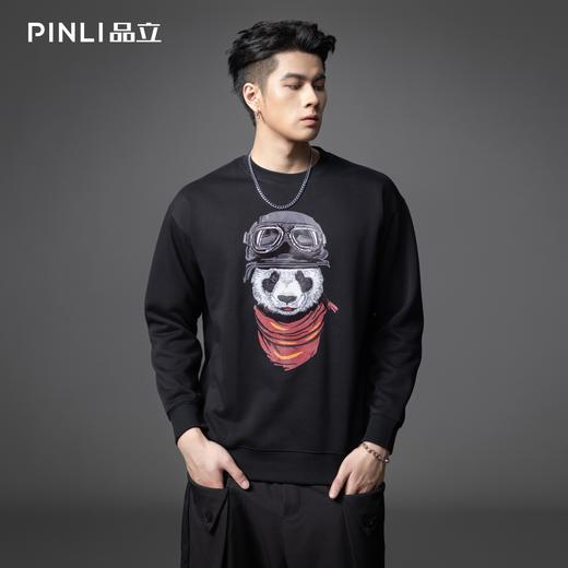 PINLI品立2025秋季新款印花熊猫套头卫衣男士潮牌落肩袖圆领上衣BG253109008 商品图0