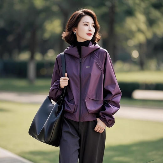 丁摩户外冲锋衣女爆款独特漂亮超好看紫色连帽夹克外套5ZF-9226 商品图0