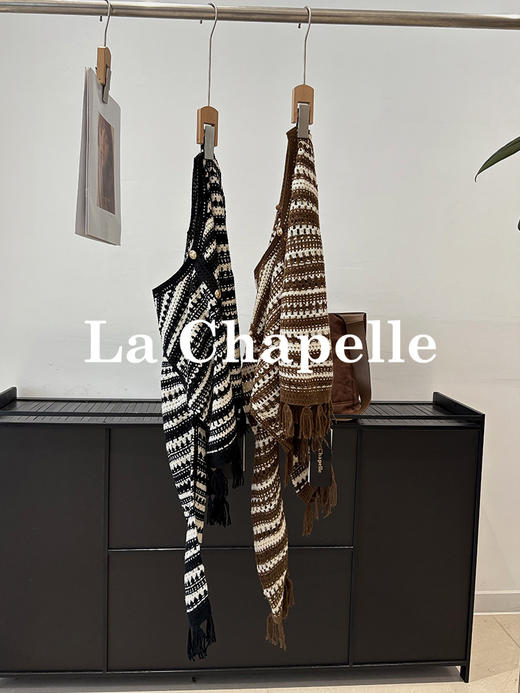 天猫同步【时髦复古】拉夏贝尔/La Chapelle复古小众流苏条纹长袖针织开衫女V领短款毛衣 商品图9