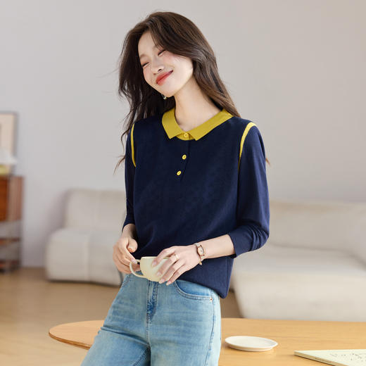 Polo领撞色针织衫，高级感洋气内搭慵懒风翻领毛衣打底上衣CC- QL-8365 商品图2