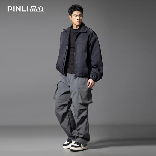 PINLI品立2025秋季新款潮牌松紧腰系带宽松多口袋直筒休闲长裤男GD253117027 商品图1