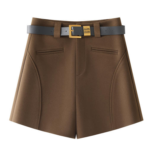 丁摩 黑色毛呢休闲短裤女新款秋冬季高腰显瘦A字阔腿裤外穿5ZF-66651 商品图1