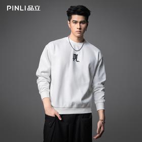 PINLI品立2025秋季男士新款圆领宽松落肩字母压花套头卫衣上衣潮BG253109007