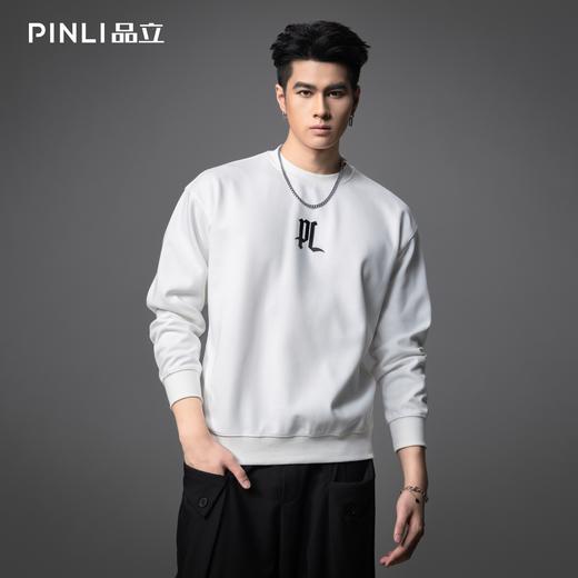 PINLI品立2025秋季男士新款圆领宽松落肩字母压花套头卫衣上衣潮BG253109007 商品图0