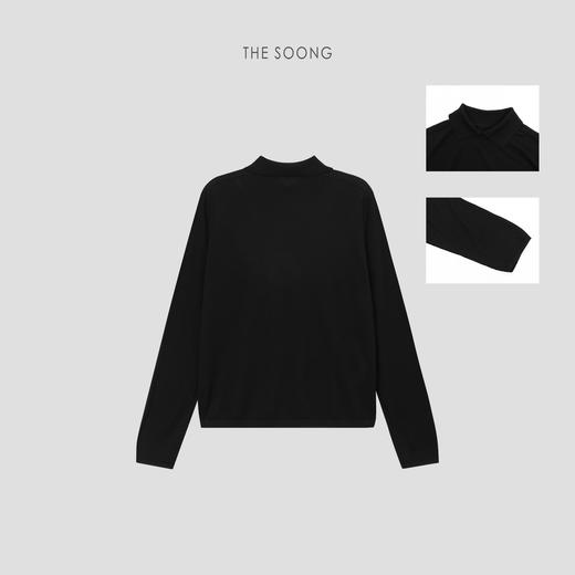 THESOONG/早秋100%绵羊毛POLO领针织衫女长袖打底衫HBMY7349 商品图7