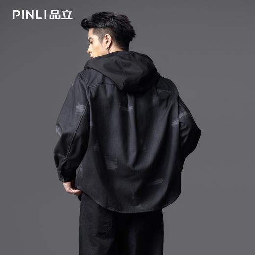 PINLI品立2025秋季新款宽松拼料连帽牛仔外套男潮牌印花休闲夹克GD253104107 商品图3