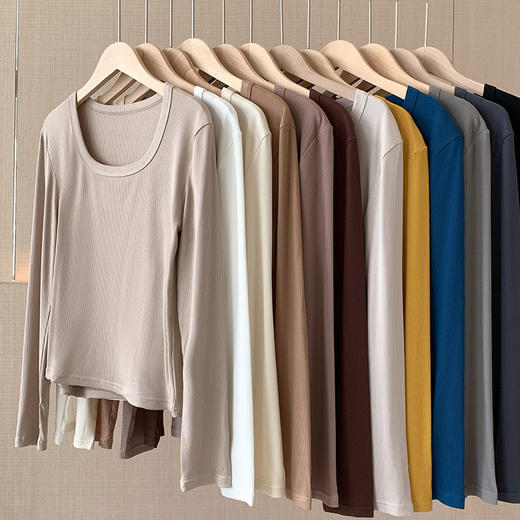 螺纹大方领打底衫女春秋2025新款内搭早秋爆款莫代尔t恤显瘦上衣 商品图1
