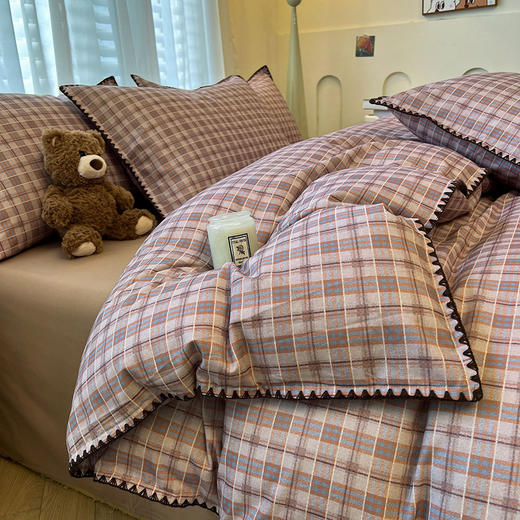 100%全棉磨毛四件套格纹秋冬床品 商品图3