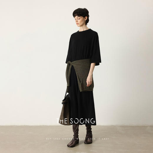 THESOONG/绵羊毛七分袖极简慵懒时髦廓形T恤裙女中长款宽松HWQZ7510 商品图2