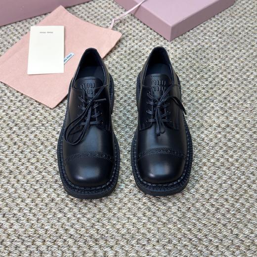XX77-miumiu 缪缪 牛皮革 方头系带 乐福鞋 休闲单鞋（KS*MM） 商品图3