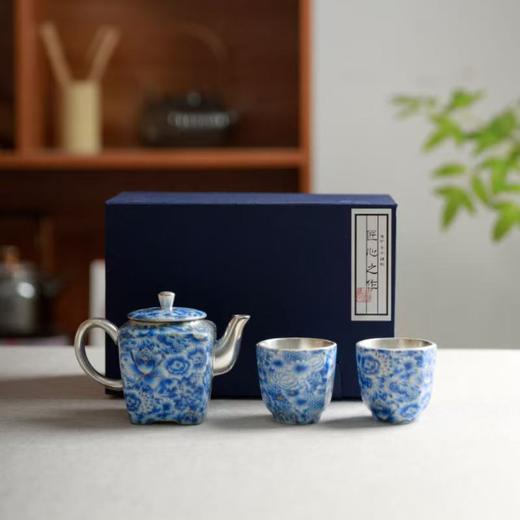 热卖中！！青花掐丝四方壶鎏银茶器 商品图2