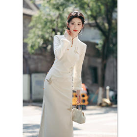 SKY 396128时尚改良新中式针织加绒旗袍日常可穿旗袍