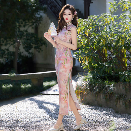 绝美粉色国风新中式长款旗袍改良高级感SC20994 商品图3
