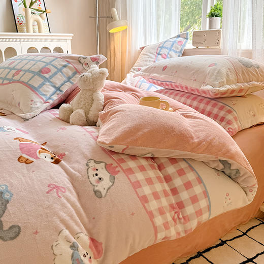 【热卖推荐】自然醒秋冬款A类小清新印花牛奶绒四件套卡通加厚加绒冬季法兰珊瑚绒床品被套三件套QJ 商品图8