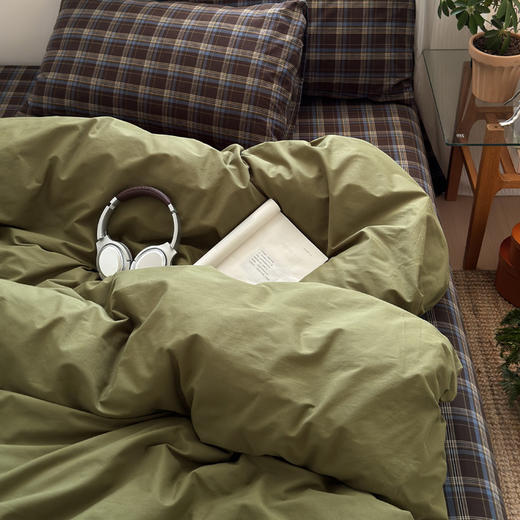 100%棉四件套全棉混搭纯色格子床品套件 商品图4