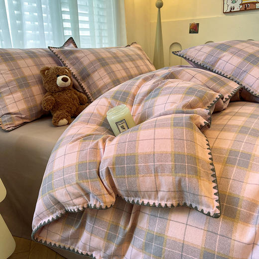 100%全棉磨毛四件套格纹秋冬床品 商品图8