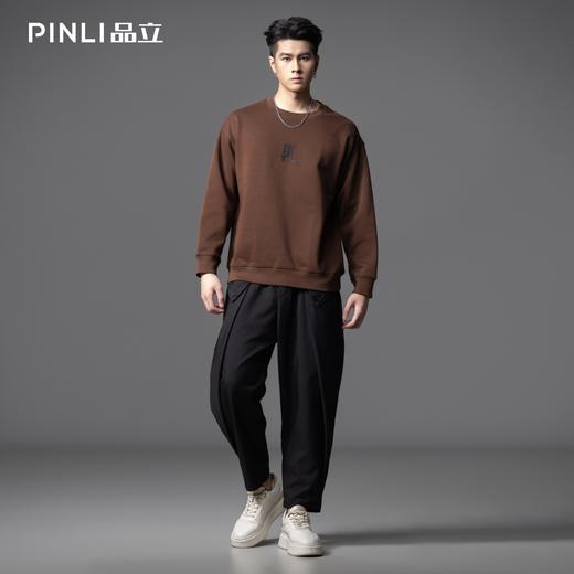 PINLI品立2025秋季男士新款圆领宽松落肩字母压花套头卫衣上衣潮BG253109007 商品图1