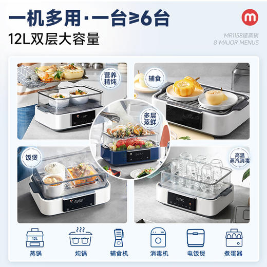 摩飞 预约保温12L极速蒸锅MR1158 蓝色 商品图1