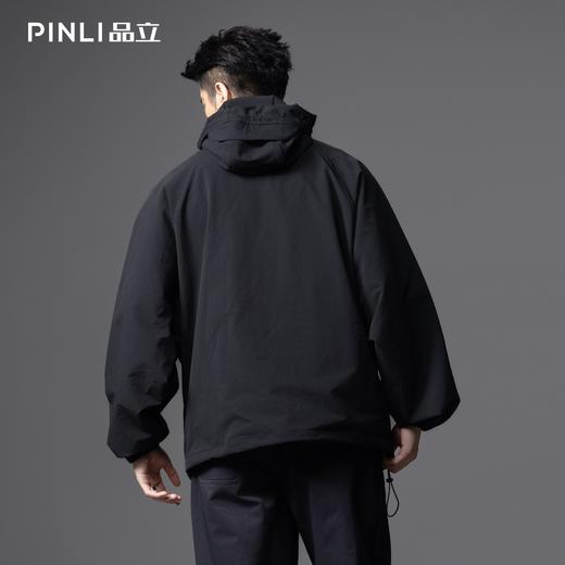 PINLI品立2025秋季新款拉链装饰宽松连帽夹克男士插肩袖休闲外套GD253104103 商品图3