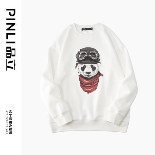 PINLI品立2025秋季新款印花熊猫套头卫衣男士潮牌落肩袖圆领上衣BG253109008 商品图3