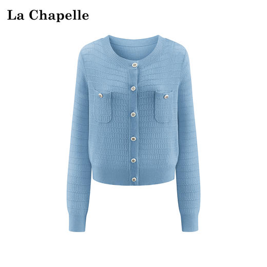 会员福利【绵羊毛/软糯亲肤】拉夏贝尔/La Chapelle纯色圆领双口袋排扣针织开衫女新款高级感软糯长袖毛衣 商品图6