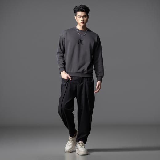 PINLI品立2025秋季新款男士圆领落肩字母压花套头卫衣BG253109010 商品图4