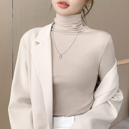 莫代尔打底衫女新款春秋内搭薄款长袖高领黑色基础外穿堆堆领上衣秋季新款内搭 商品图2