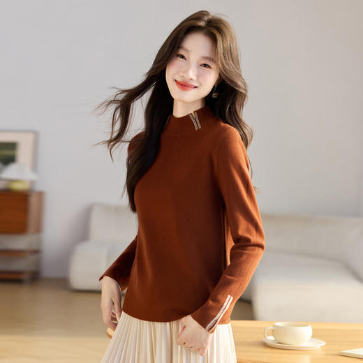 法式半高领针织衫，高级感毛衣内搭修身打底衫慵懒风上衣CC-QL-8370 商品图2