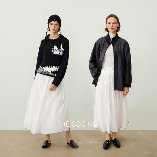 THESOONG|仙女裙 桑蚕丝棉轻盈哑光线条感松紧腰白色半身裙QZ6674 商品图12