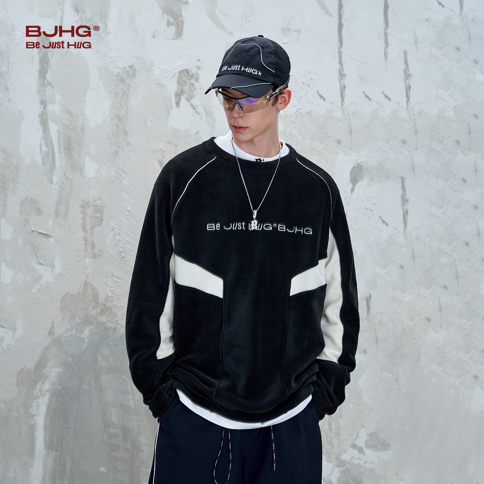 BJHG不计后果 撞色拼接摇粒绒卫衣男女款秋季休闲运动情侣长袖T恤